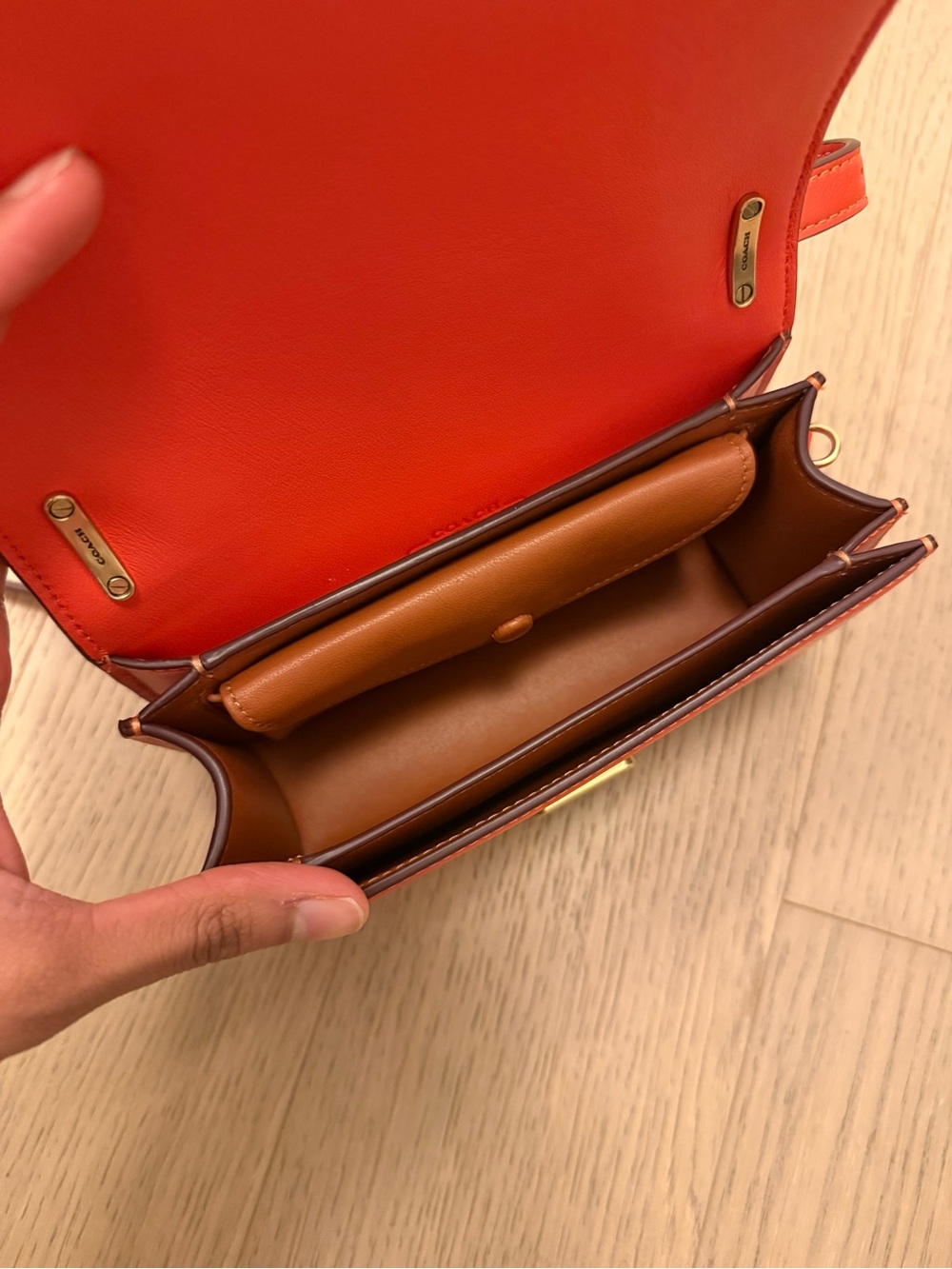 Coach Small Crossbody Bag in Bright Orange with Gold Hardware - Picture 3 of 4